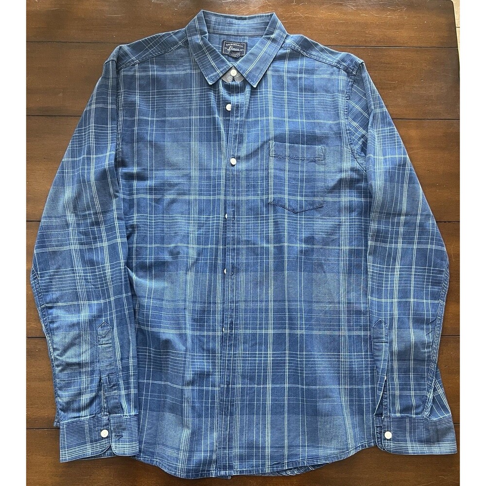 G.H. Bass & Co. Long Sleeve Blue Plaid Button-Down Shirt, Men's Large, Cotton